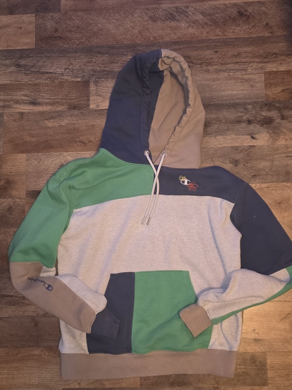Champion Colorblock Green & Gray Hoodie Sweatshirt